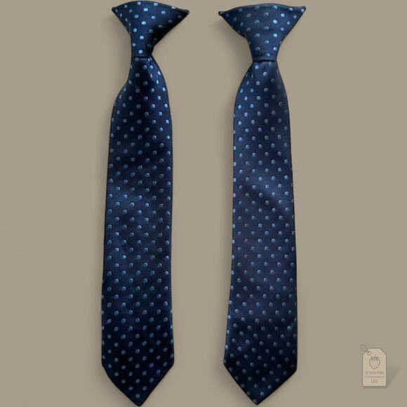 Lot of 2 Boys Navy Blue Clip-On Ties Polka Dot Formal Dress Accessories - Picture 1 of 4